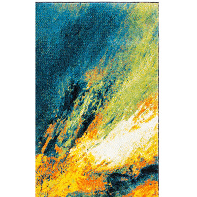Robidoux Abstract Teal/Yellow Area Rug