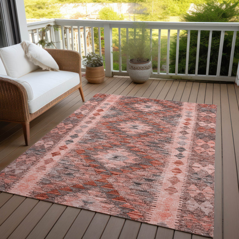 Terracotta Geometric Flat Woven Washable Synthetic Rug 8' x 10'