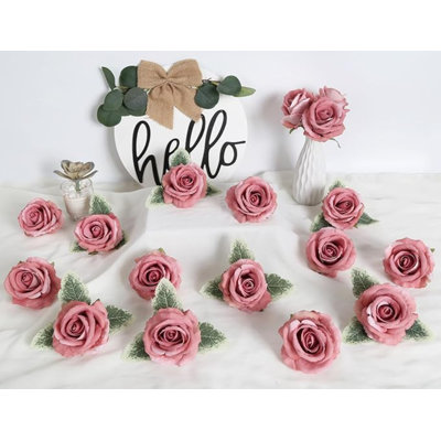 16 pièces de fleurs artificielles en velours rose de 3,93 po en vrac avec de vraies fleurs en soie pour bricolage bouquet de mariage arrangement floral maison fête décorations de jardin