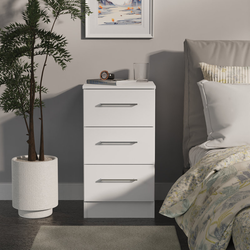 Fully Assembled Louberta 3 Drawer Bedside Cabinet, White