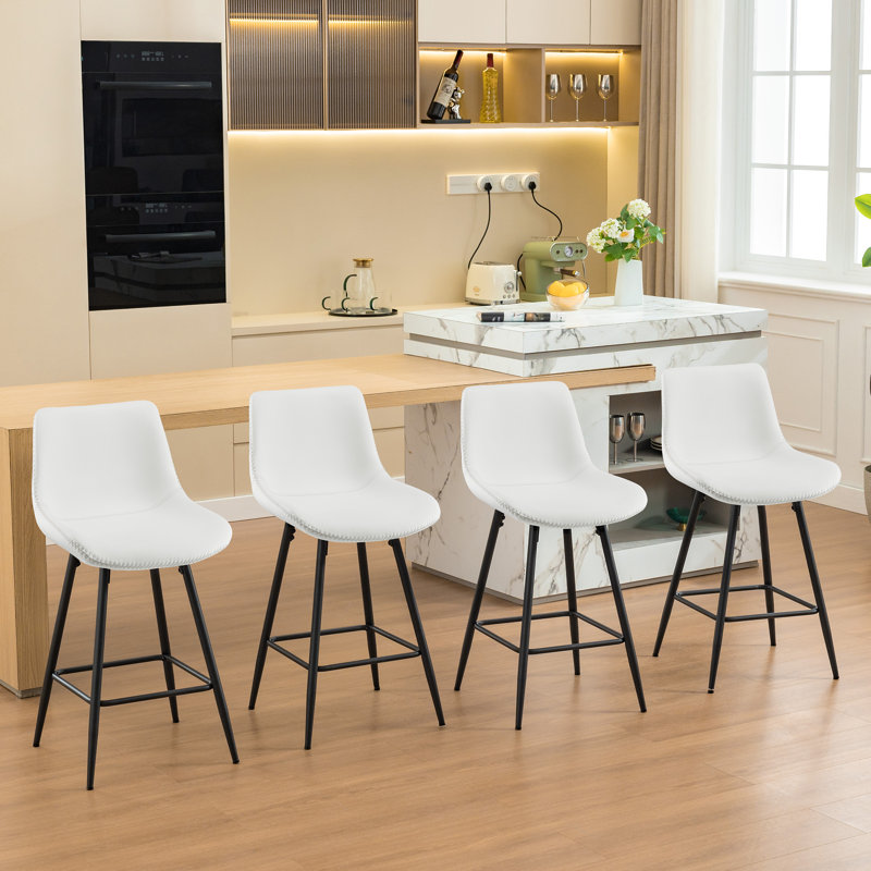 Tabouret de comptoir moderne en similicuir, Tabouret de comptoir (siège d'une hauteur de 24 p, 4, Blanc