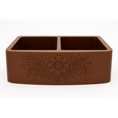 Blaydon Williston Forge 530 mm W Double Bowl Copper Farmhouse and Undermount Kitchen Sink