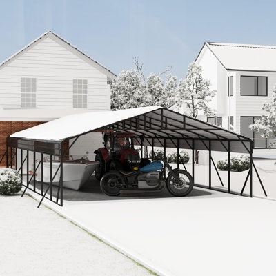 Abri de voiture robuste en métal 20 po x 40 pi avec toit en acier galvanisé, base renforcée et structure thermolaquée, grand abri de garage extérieur pour voitures, camions, bateaux et tracteurs