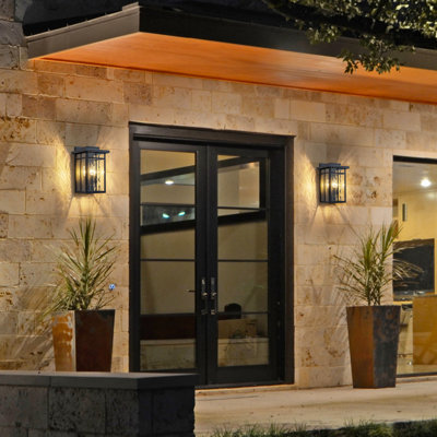 13.5 In. Matte Black Outdoor Hardwired Wall Lantern Sconces With Water Glass, No Bulbs Included