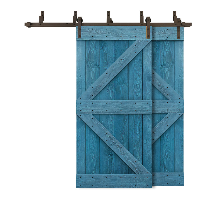 84'' Ocean Blue Solid Pine Barn Door with Oil-Rubbed Bronze Hardware