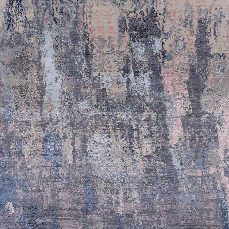 Tapis gris / rose à motif abstrait carbone, Carré 4 pi
