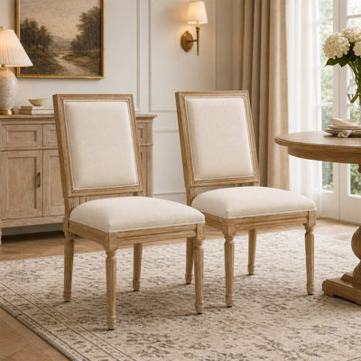 French Country Dining Chairs - Upholstered Rectangular Side Chairs with Solid Wood Leg