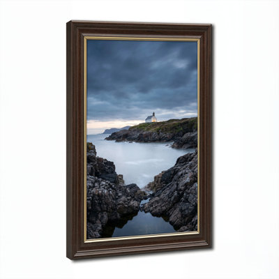 Art mural antique sur toile encadré doré pour le salon, la chambre à coucher, le bureau ou le vestibule - décoration murale décorative avec paysage côtier