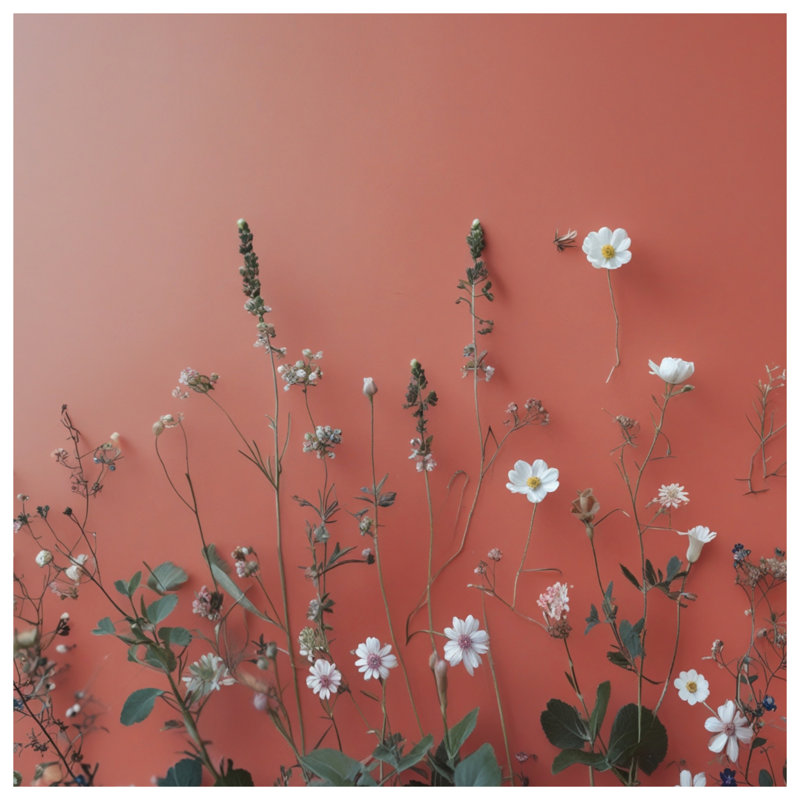 Tapis de bain fleurs sauvages sur fond corail, 24in W x 17in L