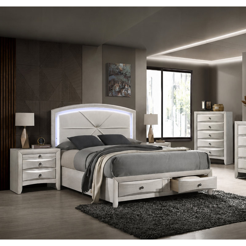 Ensemble de chambre à coucher 4 pièces Ramondi, 4 Pcs: Bed, Chest, 2 Nightstands, Queen