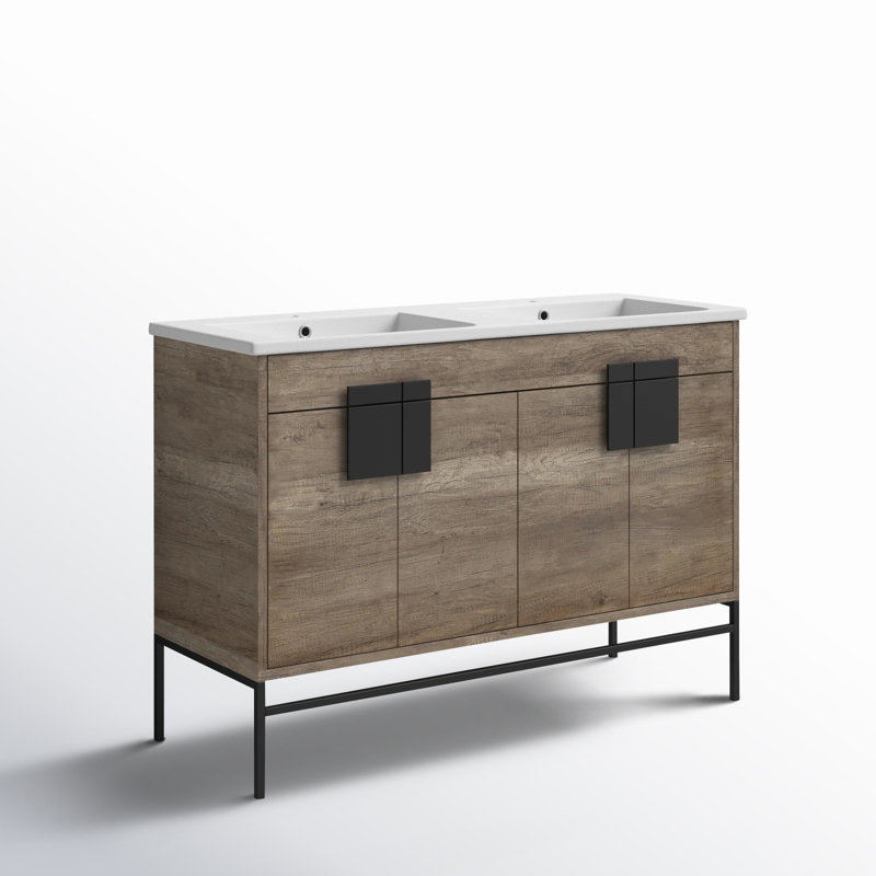 Ensemble de meuble-lavabo double 48 po Tortola, Noir mat, Gris ombré