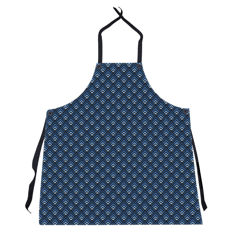 Tablier de motif géométrique classique, Noir, bleu, blanc