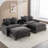 111" Sectional Sofa Chenille Upholstered Sofa With Two Removable Ottoman, Two USB Ports, Two Cup Holders And Large Storage Box For Living Room-1919261614