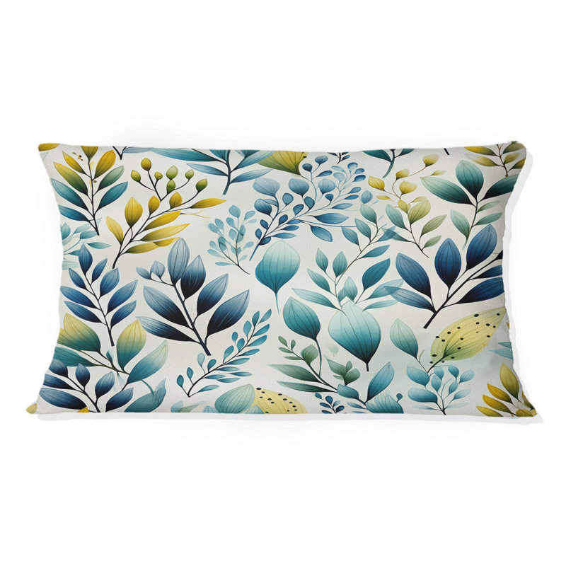 Motif botanique de feuillage aquarelle bleu - coussin floral en polyester