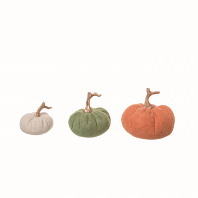  Fabric 8.27 in. Multicolor Harvest Fuzzy Pumpkins Set of 3