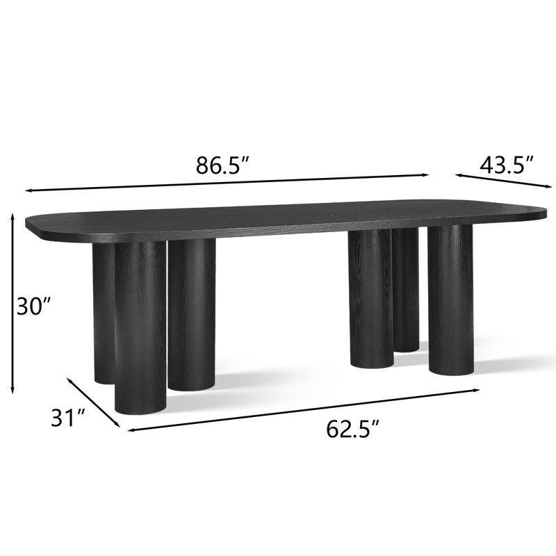 86" Luxe Solid Oak Capsule Dining Table with Pillar Legs, Black