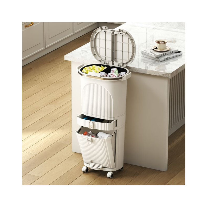 Plastic Waste Bin, Beige