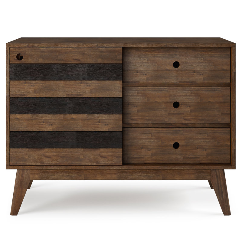 Clarkson 48"W Solid Wood 2-Shelf Mid-Century Medium Storage Cabinet with 3 Drawers