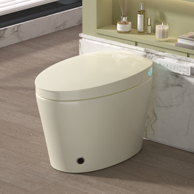 Smart Bidet Toilet with Heated Seat, Auto Flush & Foot Kick Flush, Instant Warm Water Cleaning, Warm Air Dryer, Night Light, LED Display, Remote Control, 12 Inch Rough-In,Tankless