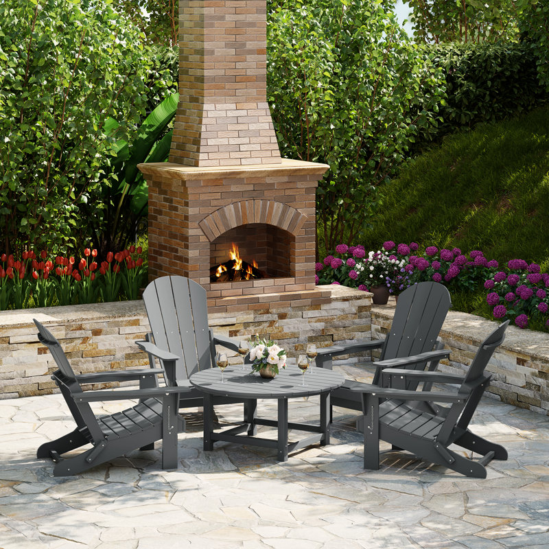 Ensemble de conversation d'extérieur 5 pièces Adirondack avec table basse ronde, Gris