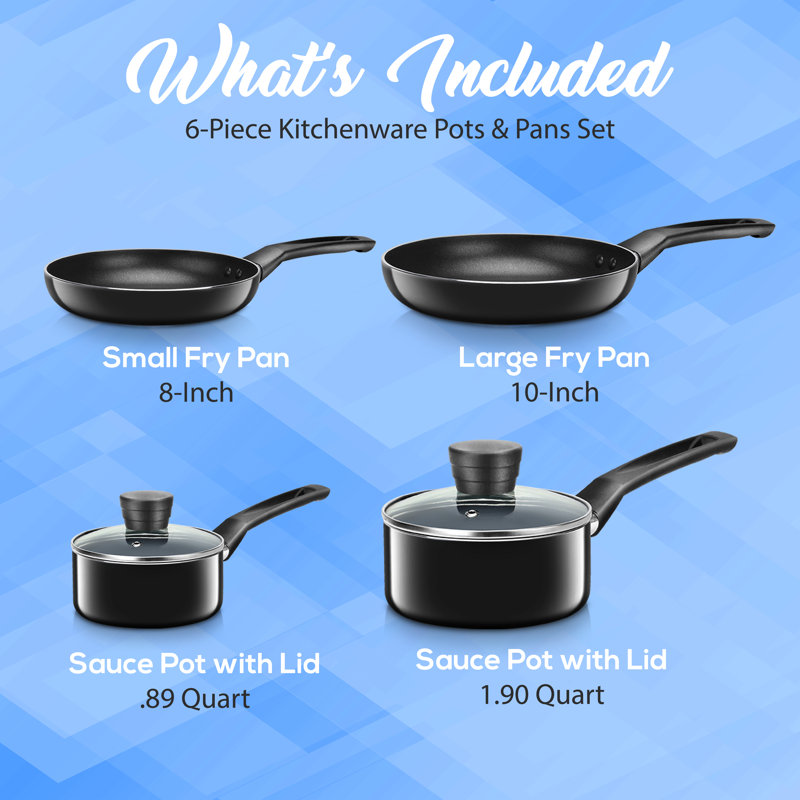 Black Non-Stick Aluminum Cookware Set with Glass Lids