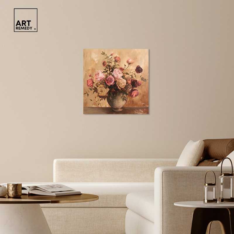 Art floral glamour sur toile bourgogne, H 30 po x l 30 po, Toile tendue