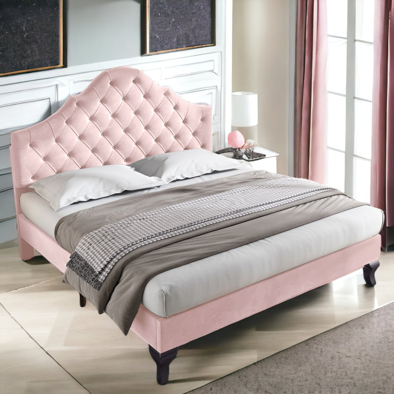 Ince Upholstered UK Double - DE 135 X 190 Cm Bed, Pink