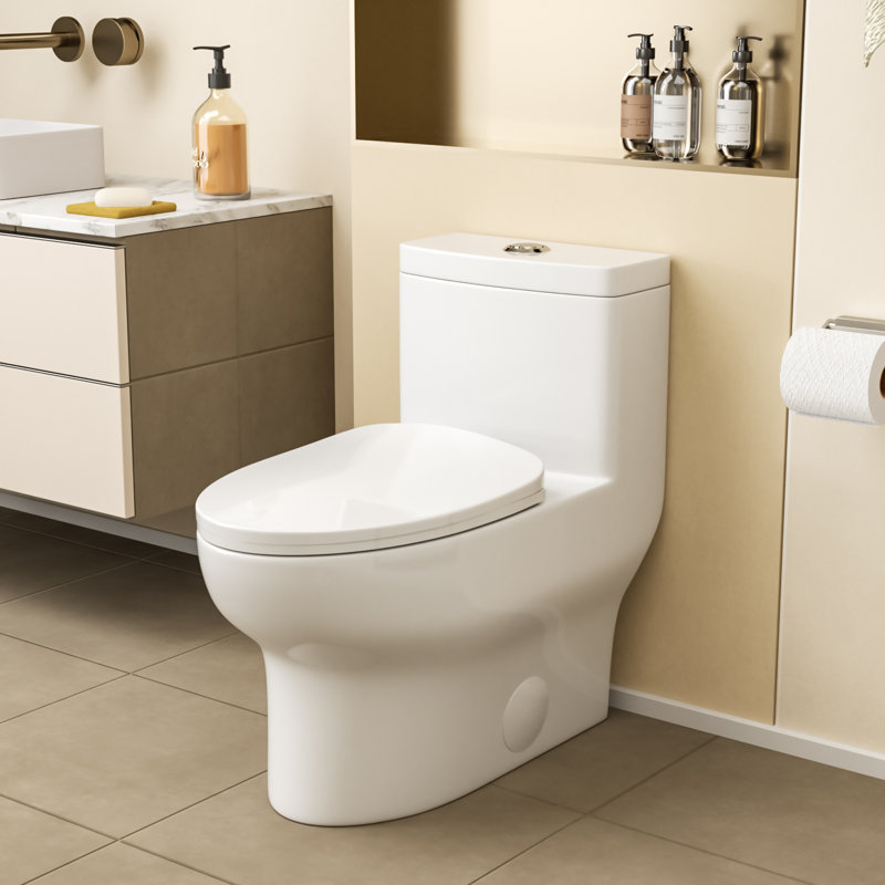 Toilette allongée une pièce en céramique blanche à double chasse 12 po avec siège à fermeture rapide Mocoloo, Double chasse