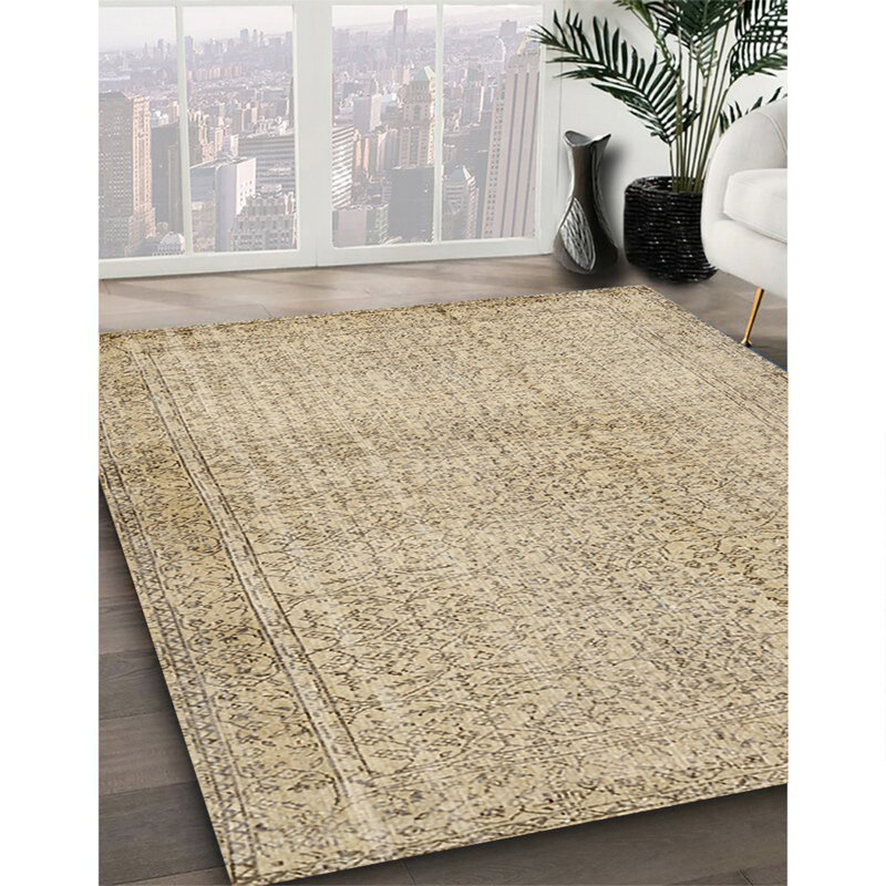 Tapis contemporain beige / olive clair, Rectangle 7 pi x 10 pi