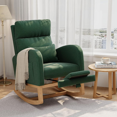Rocking Chair with Extendable Footrest, Modern Nursery Glider with Side Pockets & Pillow, Wooden Rocker for Living Room, Bedroom, Nursing Room