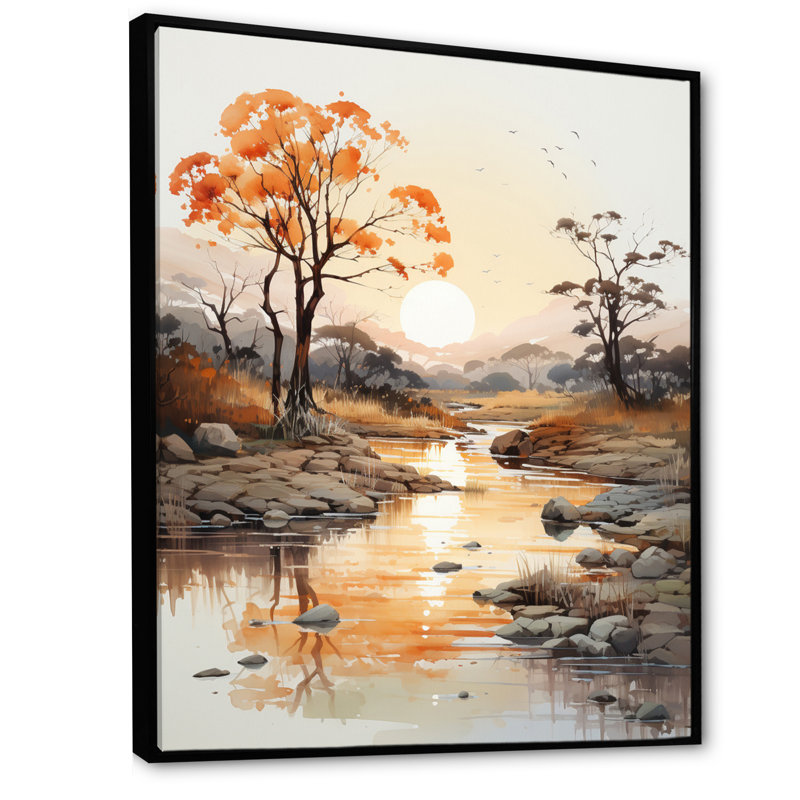 Orange, vallée de l'orange et gris - décoration murale africaine, H 40 po x l 30 po x P 1,5 po, Cadre flottant noir