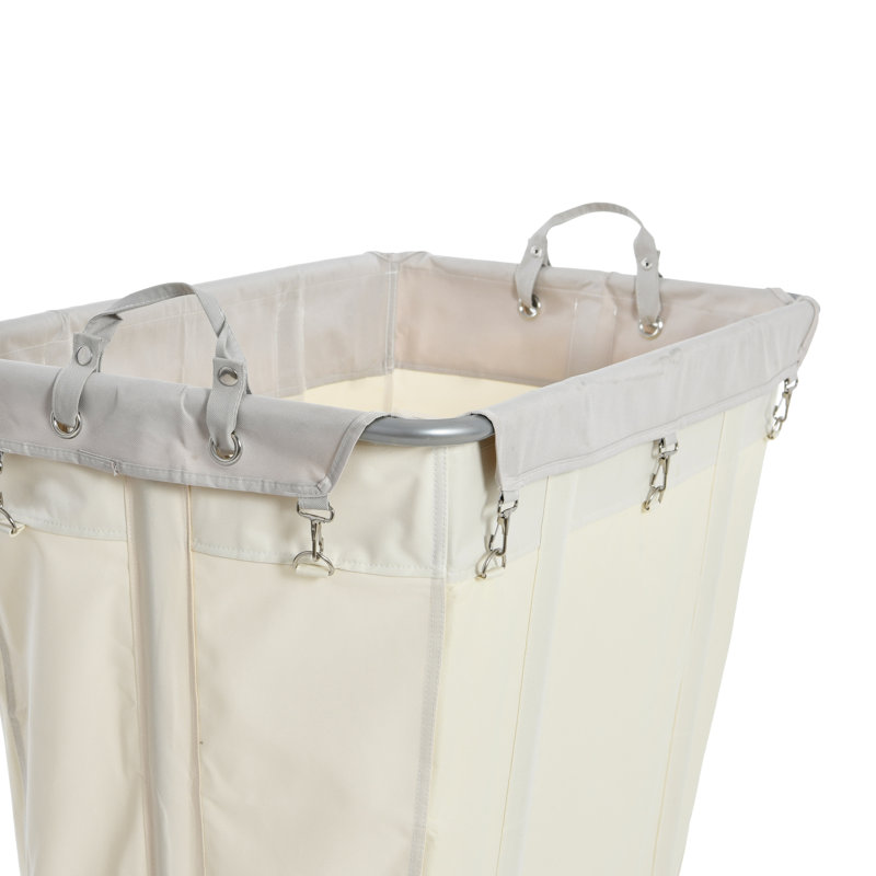 Natural Canvas and Silver Frame Rolling Laundry Hamper with Wheels