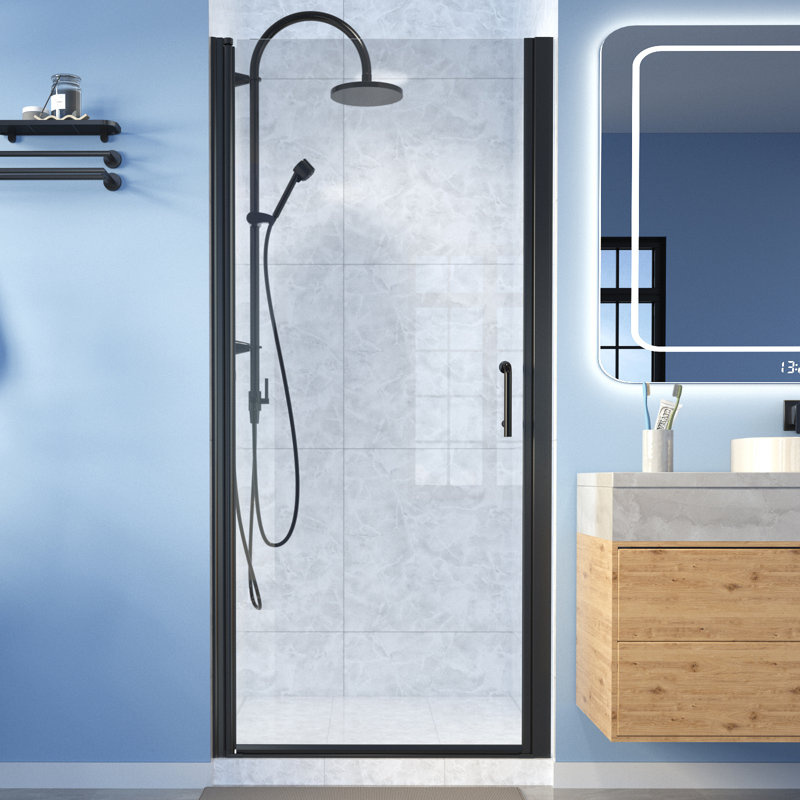 34'' - W x 72'' H Pivot Door Frameless Shower Door with, Clear