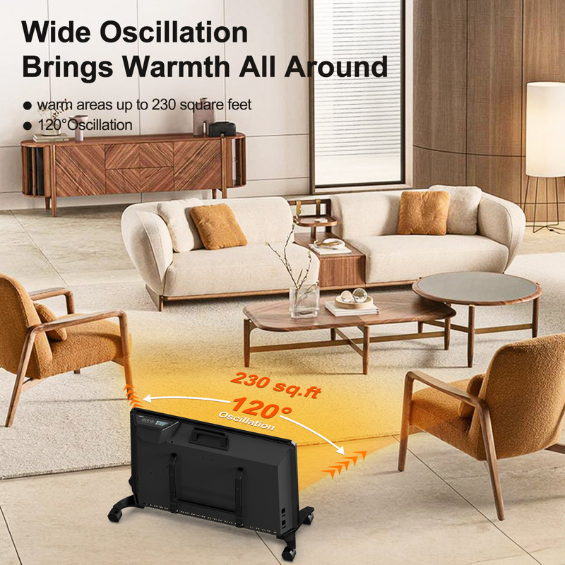1500 W Electric Ceramic Heater In Black With Tip-over Protection, Remote Control