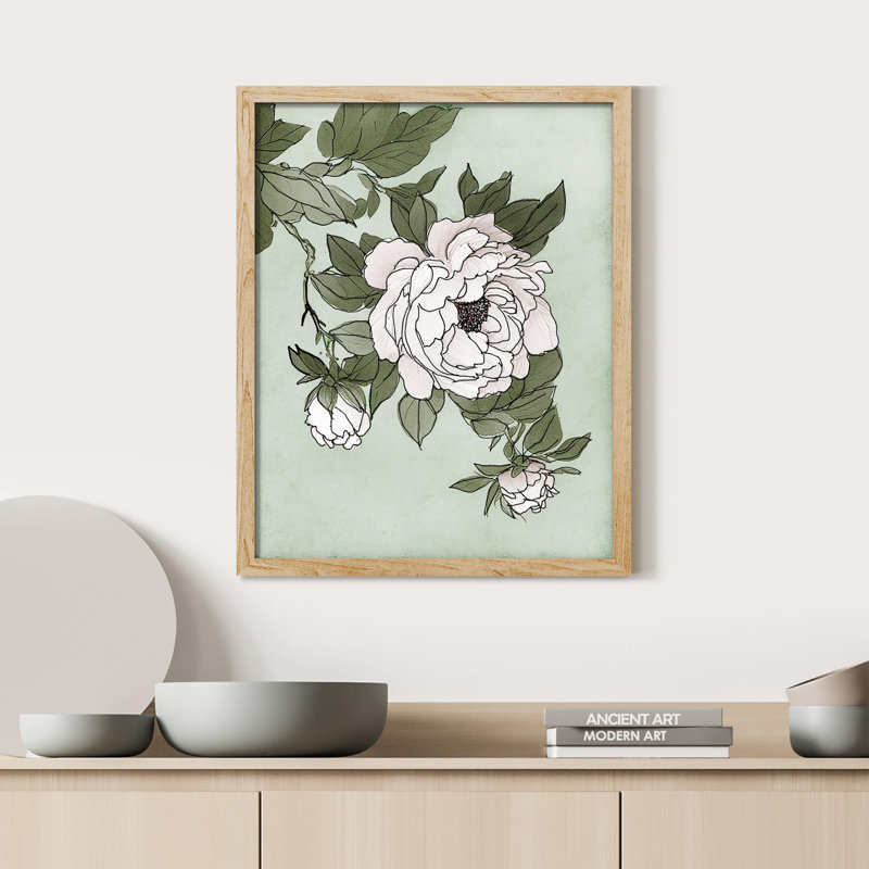 "Fleur de pivoine vert clair" sur papier, Naturel, H 14 po x l 11 po