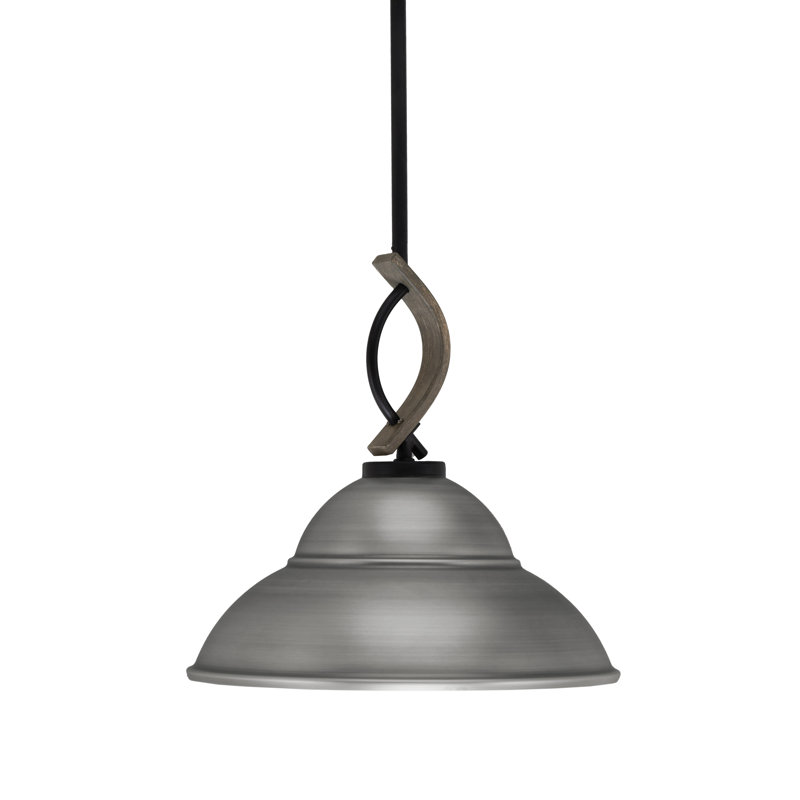 Mini-luminaire suspendu avec tige en métal Hallmann, H 13 po x l 13 po x P 13 po, Noir mat / bois patiné peint, Nickel brossé