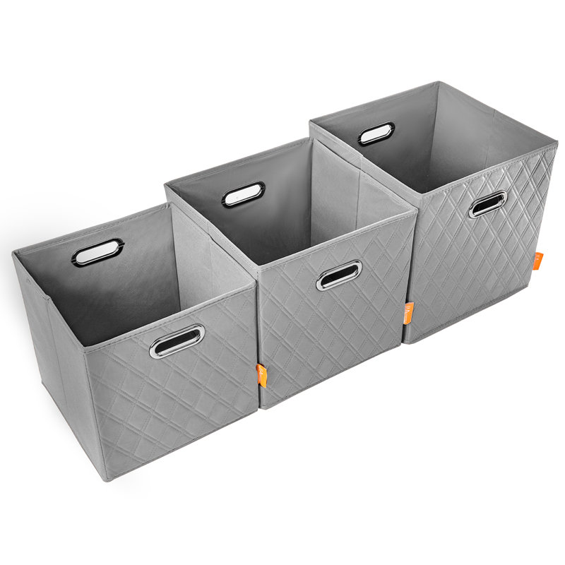 Jiaessentials Faux Leather Cube or Bin Set, 13" H x 13" W x 13" D, Gray