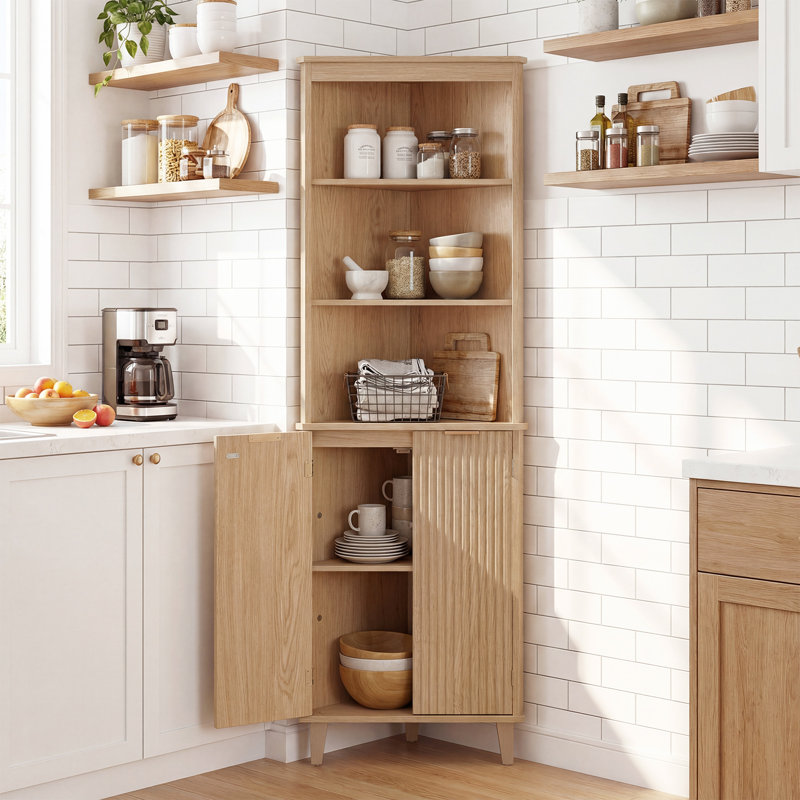 Armoire de salle de bain de 68 po de hauteur avec portes cannelées 68 po, Chêne