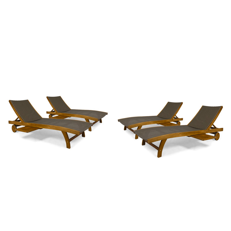 Kingsteignt Outdoor Chaise Lounge Set, Teak Frame / Brown Cushion