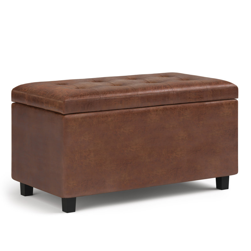 Cosmopolitan Distressed Saddle Brown Tufted Faux Leather Storage Ottoman