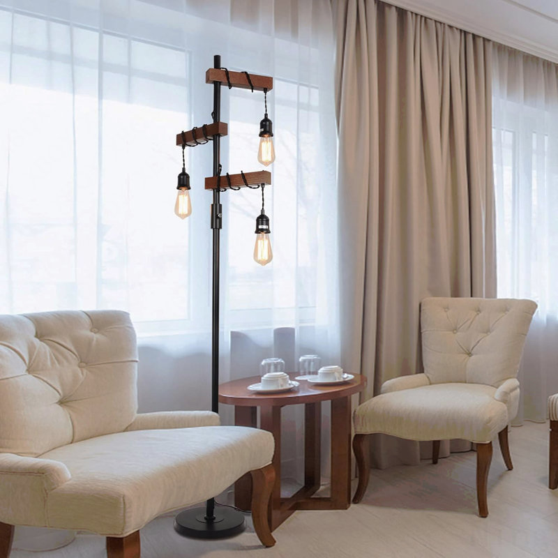 3-Light Dimmable Farmhouse Tree Floor Lamp, Industrial Rustic Standing Lamp