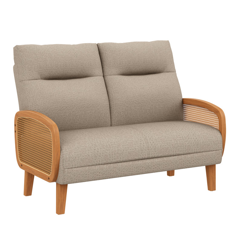 46.5" Upholstered Loveseat Sofa With Rattan Arms, Taupe