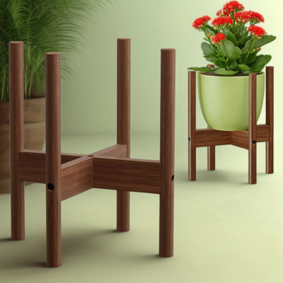 2 Pack Bamboo Plant Stands For Indoor Plants, Sturdy Corner Design Holds Up To 10 Inch Pots And 105 Lbs, Walnut Finish