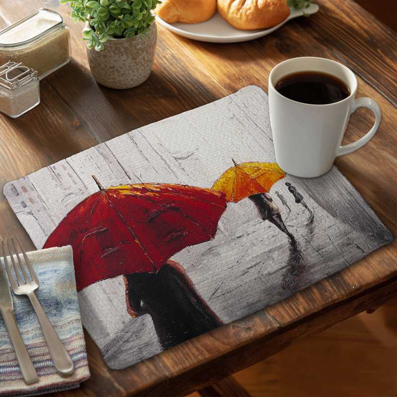 Napperon gris contemporain - Passants avec parapluies