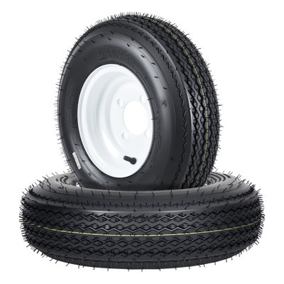 Heavy-Duty 4.80-8 Trailer Tire and Wheel Set of 2 – 6PR Load Range C, 4 Lug White Modular Wheels, All-Weather Bias Construction – Complete Assembly, Durable Replacement for Utility, Boat, Camper