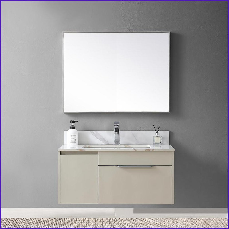 Comptoir de meuble-lavabo 31 po avec lavabo encastré en céramique & amp; Dosseret - Montary | Pierre frittée | Blanc