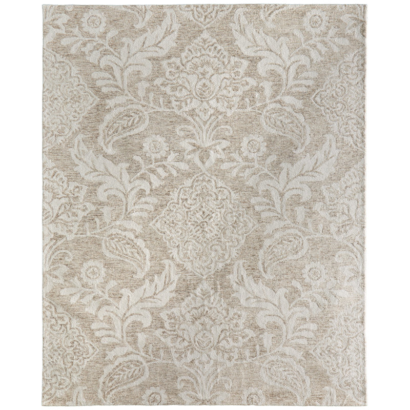 Tapis taupe / ivoire en laine touffeté à la main Armando, Rectangle 2 pi x 3 pi