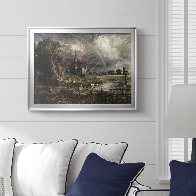 Cathédrale de Salisbury vue des prés-John Constable - Toile tendue avec châssis, 1831, 18,5 x 24,5, Toile avec cadre, Argent