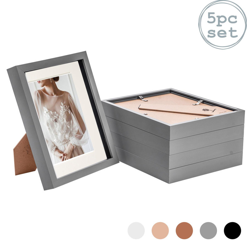 Nicola Spring - 3D Box Photo Frames - 8 x 10" with 5 x 7" Mount, Grey/Ivory