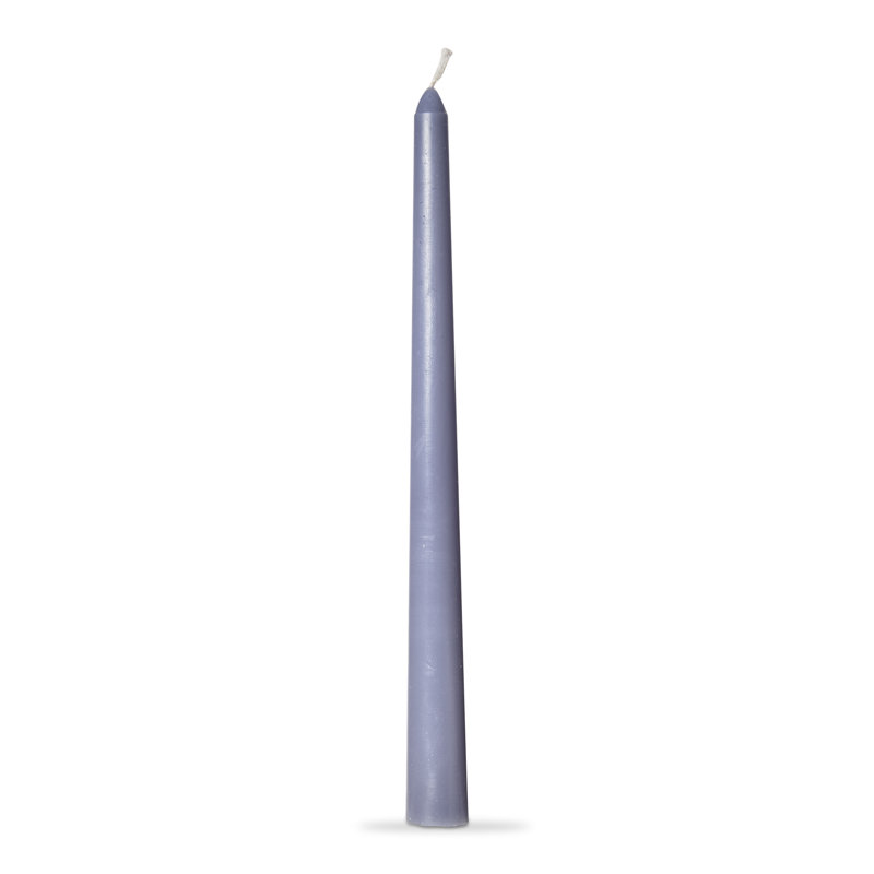Tin Taper Candle with Holder, Slate Blue